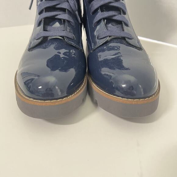 Vionic Lani Women's Patent Lace Up And Zip Boots Size 6 Navy Blue - Picture 4 of 12